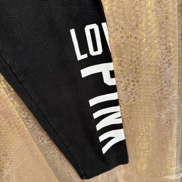 PINK Victorias Secret Black Tropical Floral Love Pink Yoga Leggings Medium - Picture 3 of 7